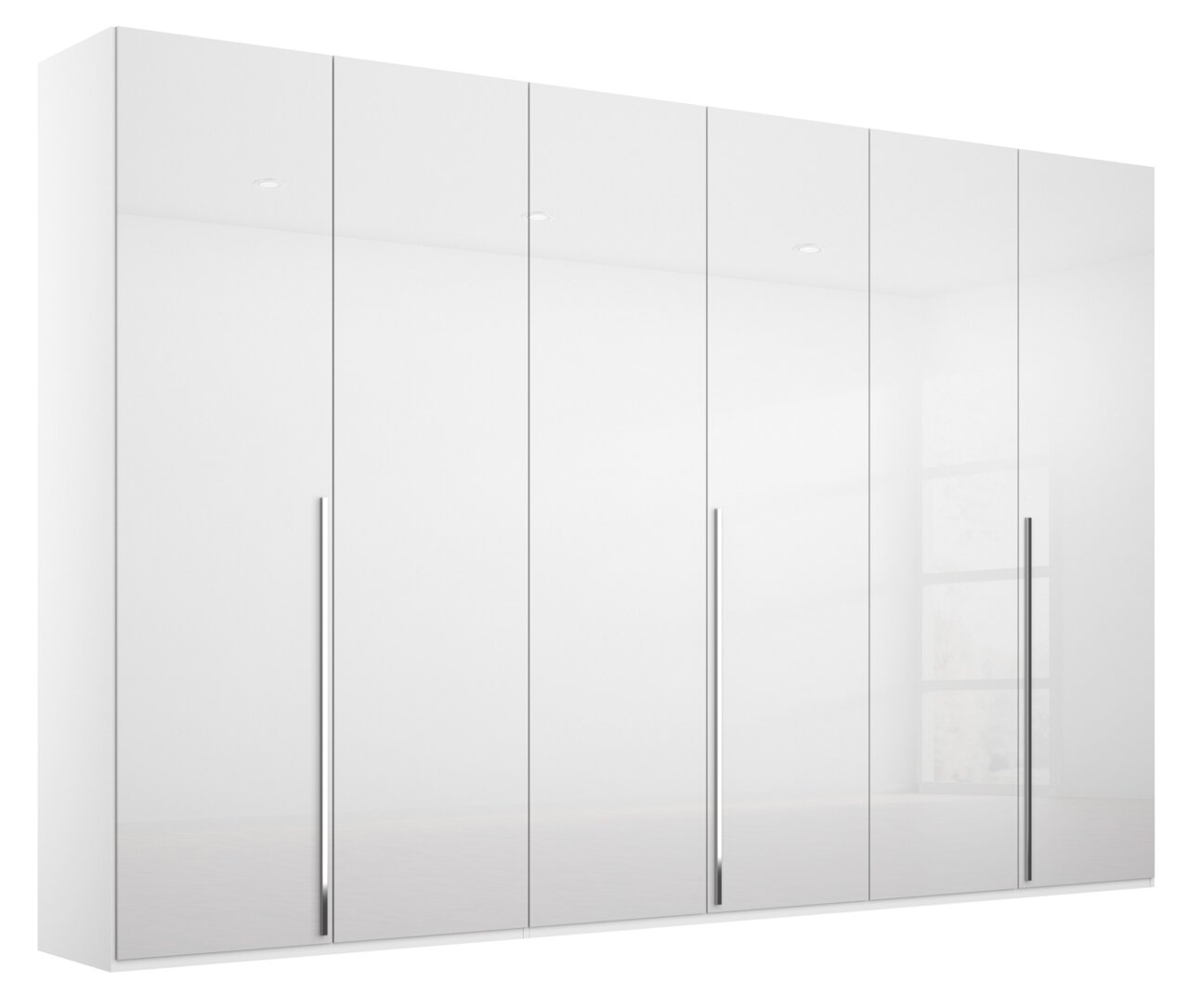 Novel Drehtürenschrank 6-türig MONTCLAR Sechs-türiger Drehtürenschrank in Weiß mit langen, vertikalen Griffen, frontale Perspektive