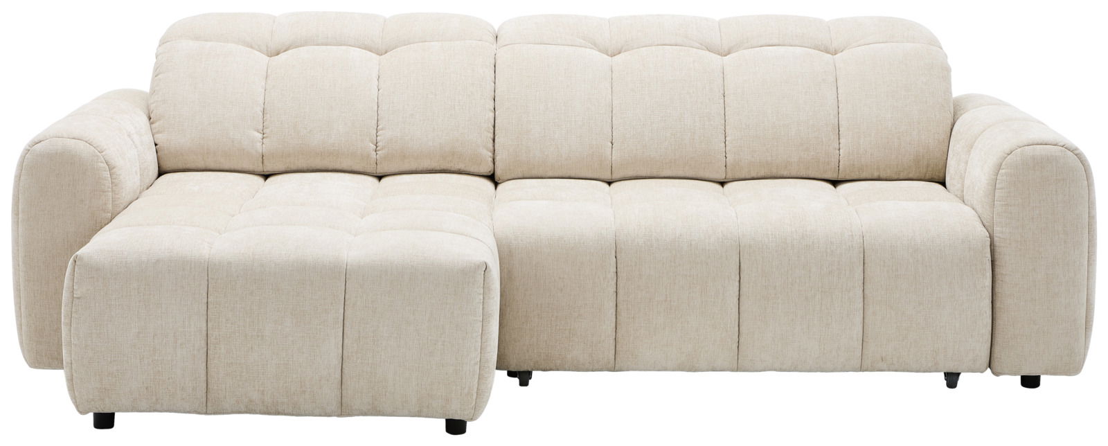 Beige Longchair-Kombination mit linker Chaiselongue und rechter Zweisitzer, Vorderansicht