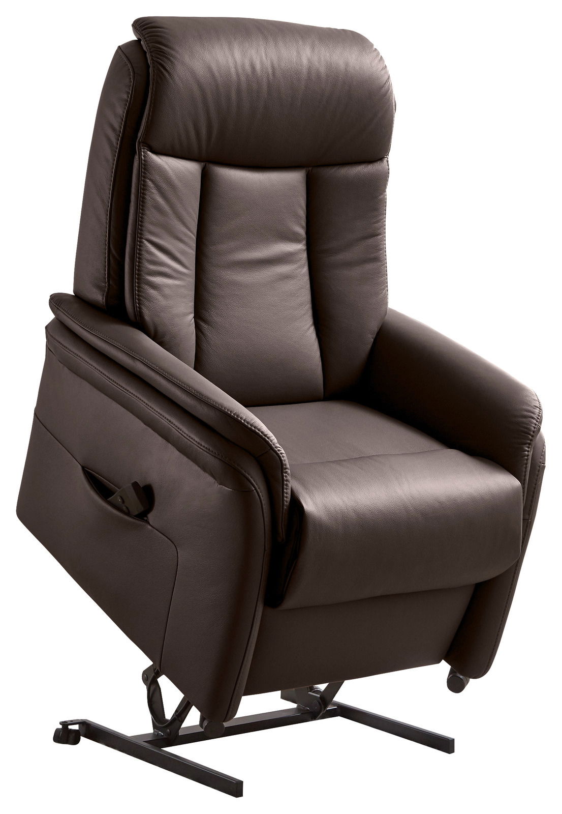 Brauner Relax-Sessel in seitlicher Perspektive mit Hebemechanismus