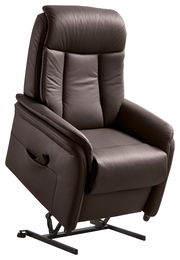 Brauner Relax-Sessel in seitlicher Perspektive mit Hebemechanismus