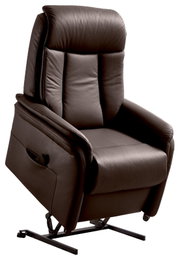 Bruine relaxfauteuil in zijaanzicht met hefmechanisme