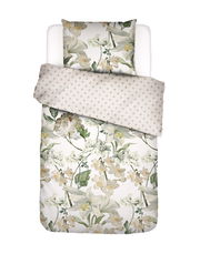 Bettwäsche-Set 135x200cm mit floralem Muster in Weiß und Grün, Draufsicht