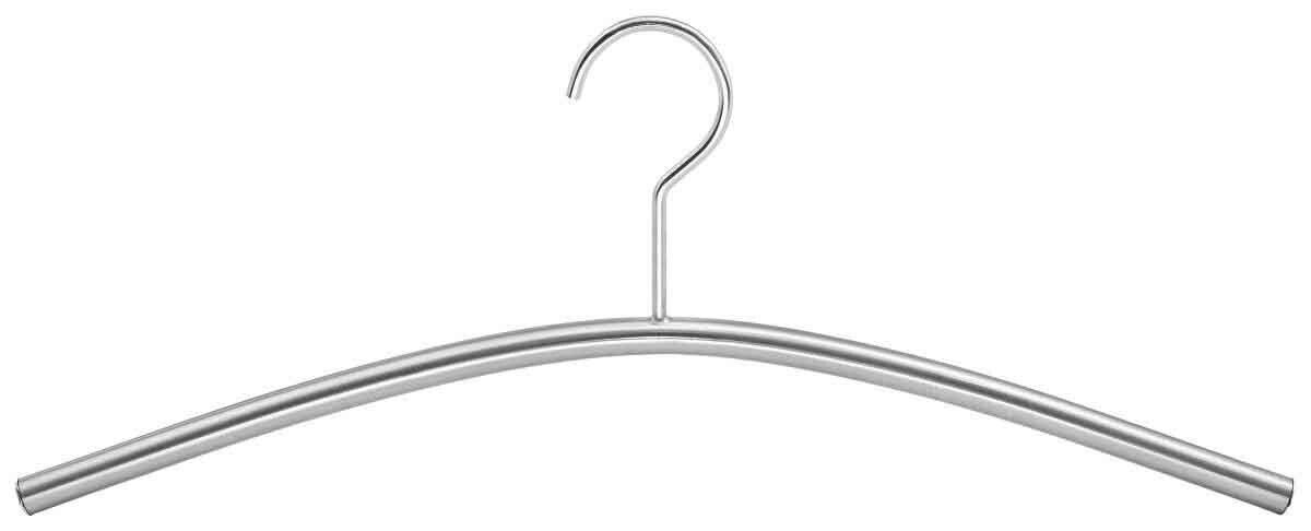 Metall-Kleiderbügel in Frontalansicht mit gebogenem Design und Haken.
