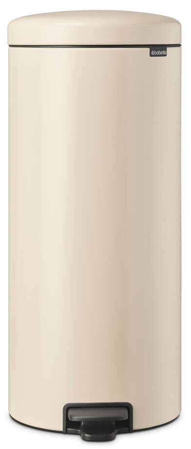 Beige Brabantia-pedaalemmer, cilindrische vorm, vooraanzicht