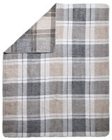 Wohndecke mit kariertem Muster in Beige- und Grautönen, Draufsicht