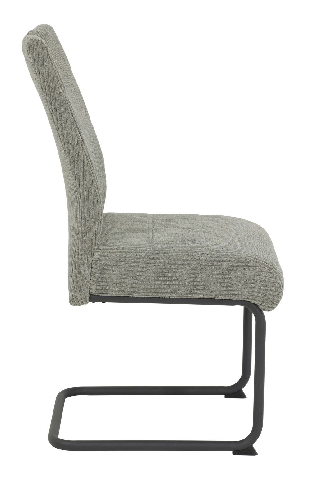 Z2 Schwingstuhl MERKUR Seitenansicht eines grauen Schwingstuhls mit schwarzem Metallgestell und gepolstertem Sitz und Rückenlehne.