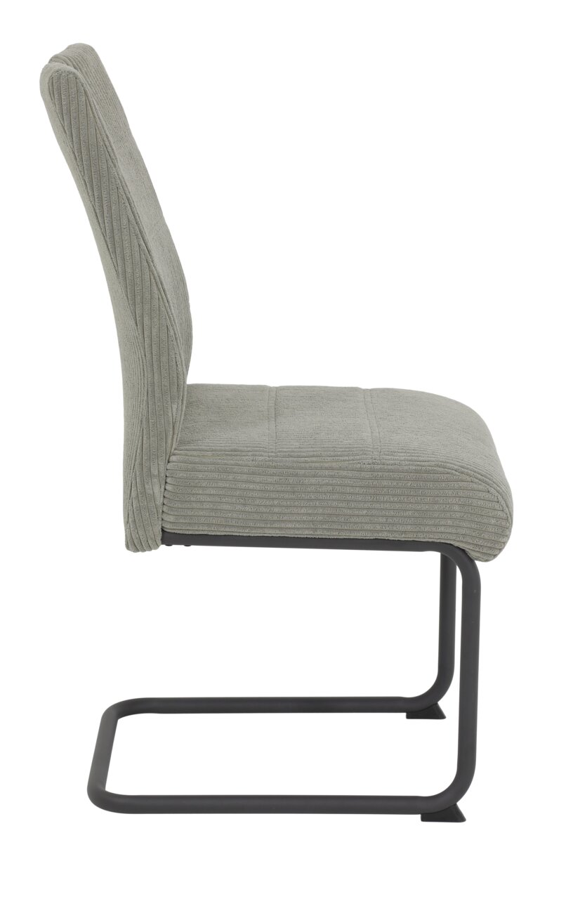 Z2 Schwingstuhl MERKUR Seitenansicht eines grauen Schwingstuhls mit schwarzem Metallgestell und gepolstertem Sitz und Rückenlehne.