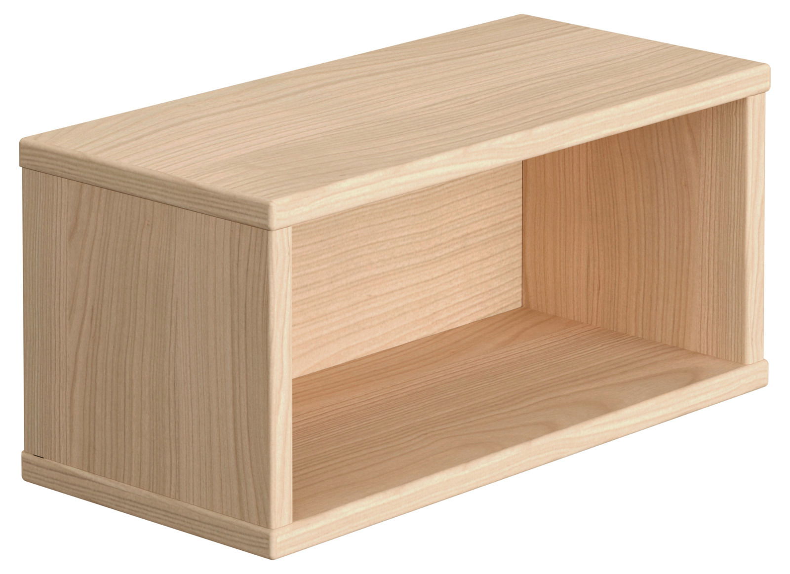 Rechteckige Wandbox aus hellem Holz, perspektivisch von vorne links betrachtet.