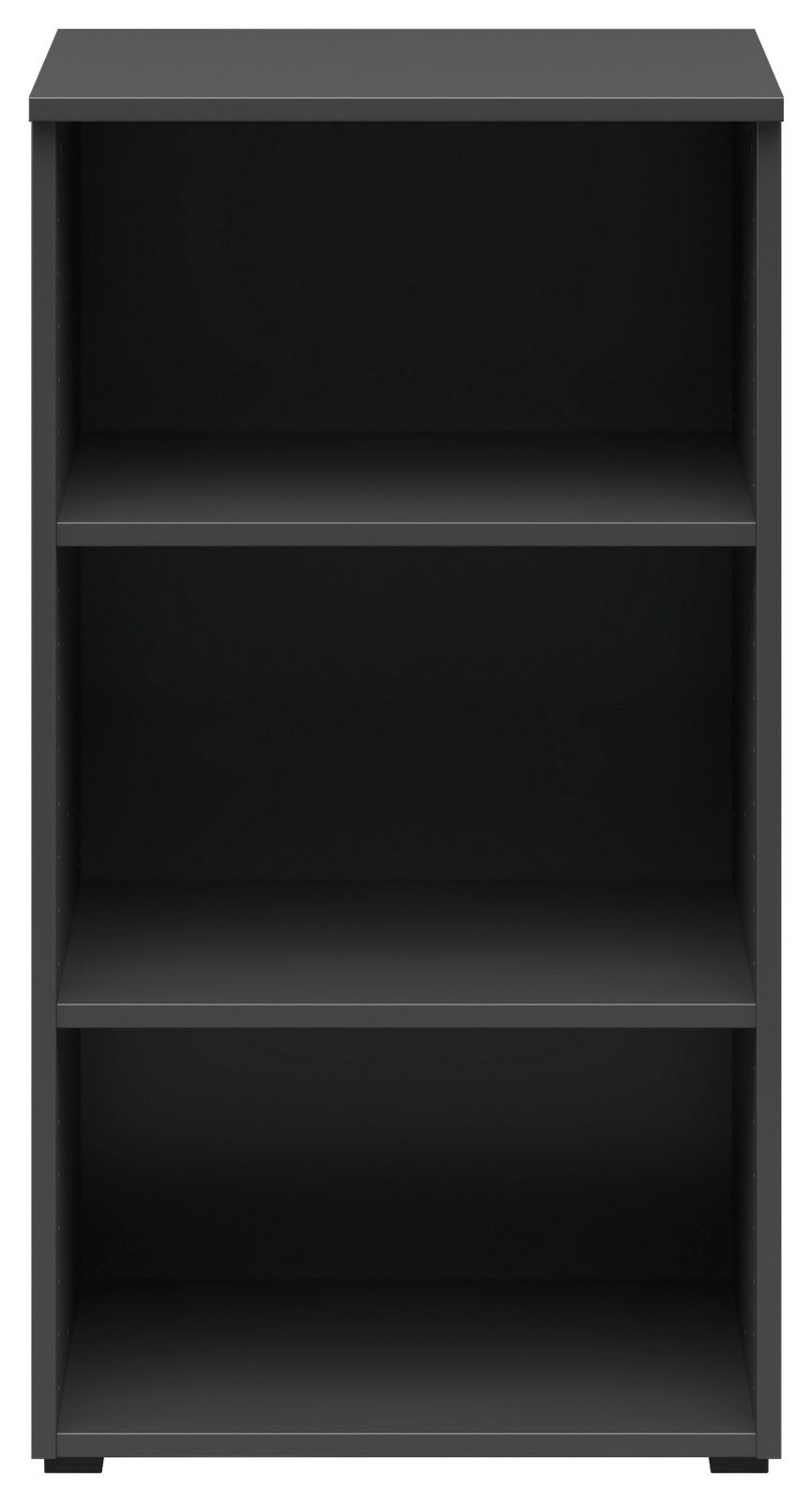 Carryhome Regal MULTISTAURAUM Schwarzes Regal mit drei offenen Fächern, frontale Ansicht