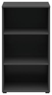Schwarzes Regal mit drei offenen Fächern, frontale Ansicht