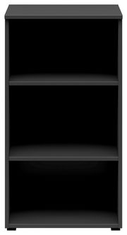 Schwarzes Regal mit drei offenen Fächern, frontale Ansicht