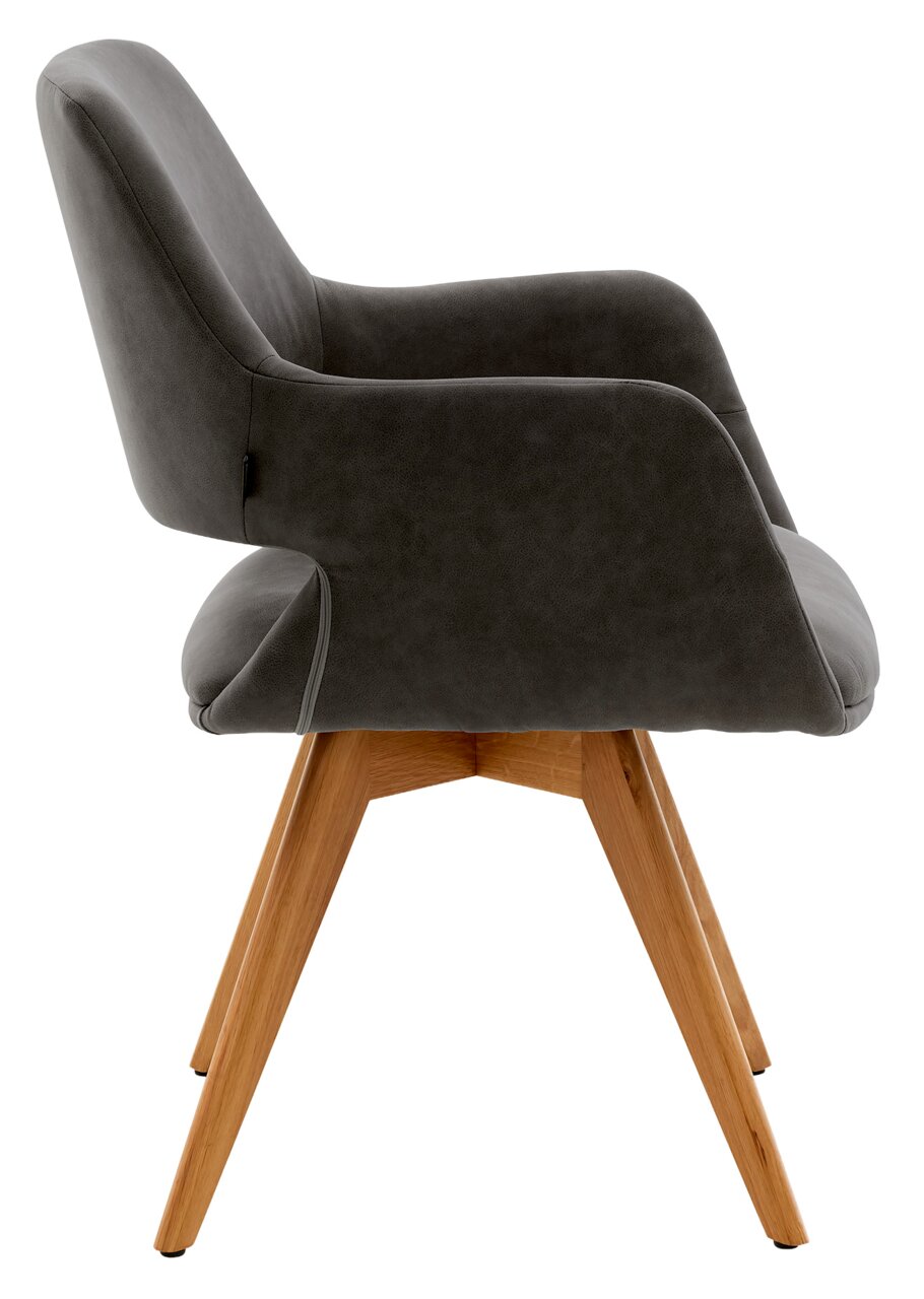 Musterring Fauteuil MR TARIO Zijaanzicht van een moderne fauteuil met grijze bekleding en houten poten.