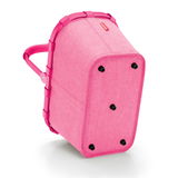 Carrybag in leuchtendem Pink, von unten betrachtet, mit stabilen Standfüßen und einem robusten Griff.