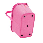 Carrybag in leuchtendem Pink, von unten betrachtet, mit stabilen Standfüßen und einem robusten Griff.