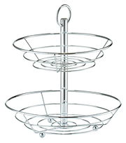 Zweistöckige Obst-Etagere aus Metall, seitliche Perspektive