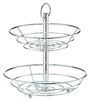 Zweistöckige Obst-Etagere aus Metall, seitliche Perspektive
