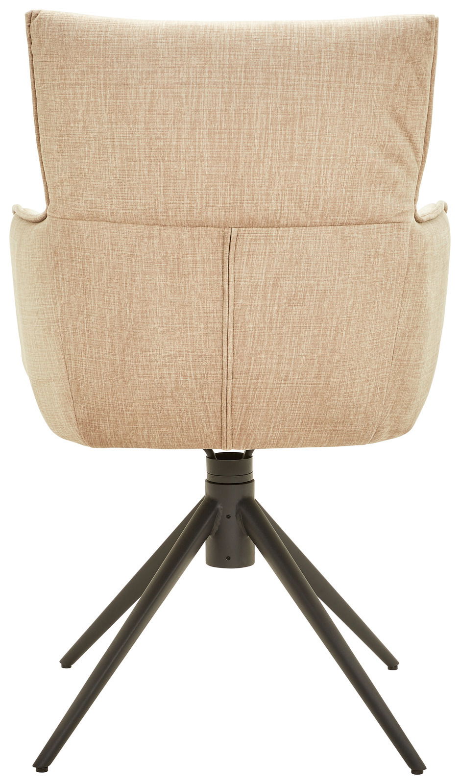 Dieter Knoll Armlehnstuhl AVELINO Rückansicht eines beigen Armlehnstuhls mit schwarzem Metallgestell und vier Beinen.