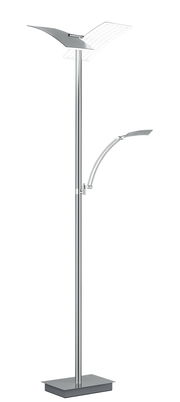 Moderne Stehleuchte ANDY in silberner Farbe mit zwei verstellbaren Leuchten, seitliche Perspektive