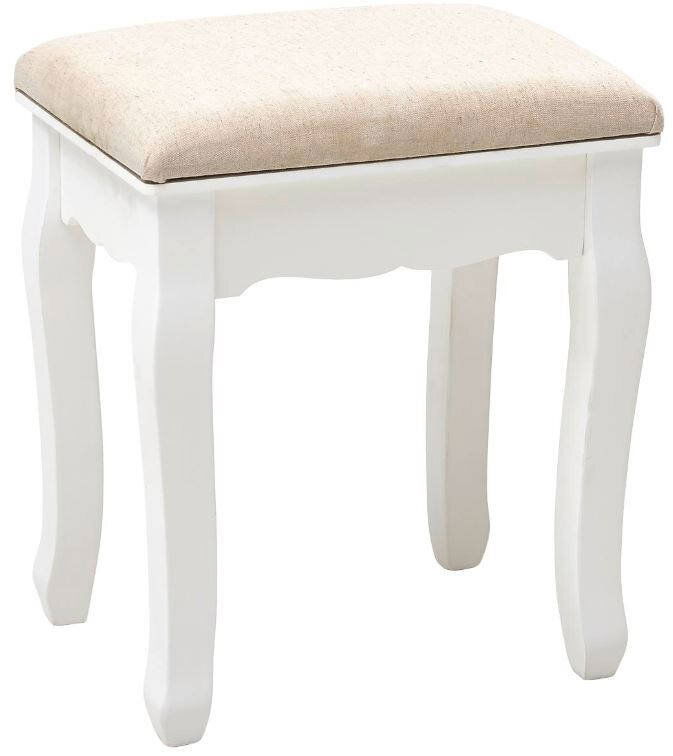 Landscape Hocker SIMONE Eleganter weißer Hocker mit gepolsterter Sitzfläche in Beige, seitliche Perspektive