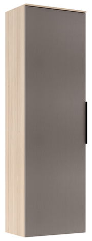 Garderoben-Hängeschrank in Holzoptik mit grauer Tür, seitliche Perspektive