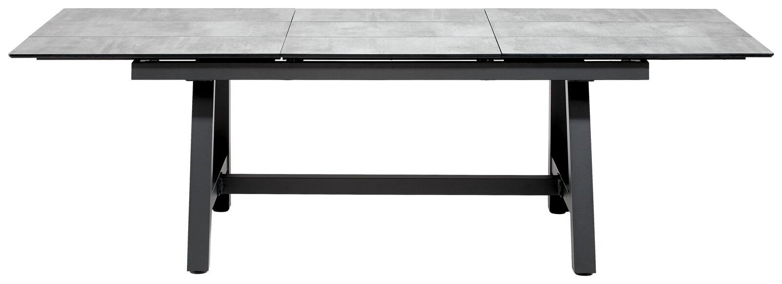 Moderner Gartentisch mit grauer Tischplatte aus der Frontperspektive