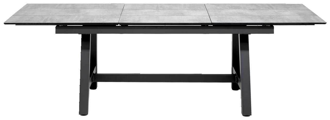 Moderner Gartentisch mit grauer Tischplatte aus der Frontperspektive