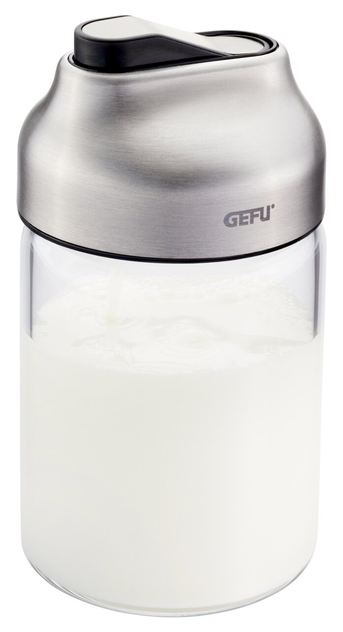 GEFU Zucker- oder Milchdosierer TIP Zucker- oder Milchdosierer TIP aus Glas und Edelstahl, seitliche Perspektive