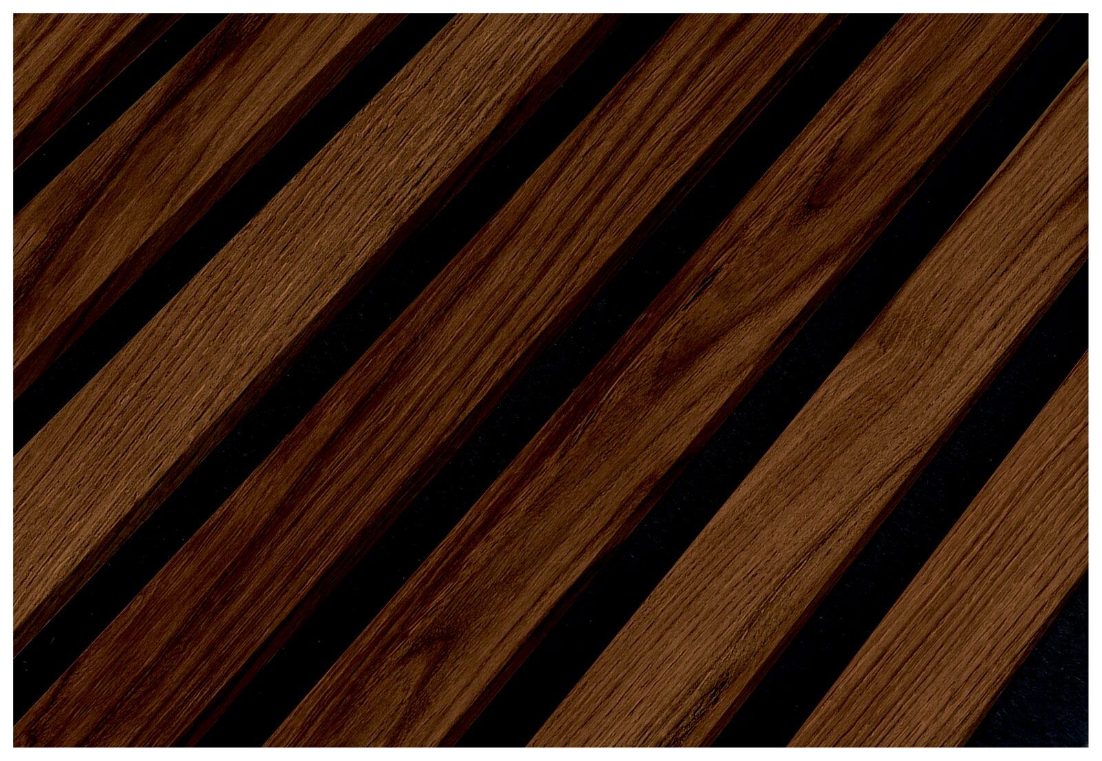 Dekoratives Paneel-Set mit diagonalen Holzstreifen auf dunklem Hintergrund, Draufsicht