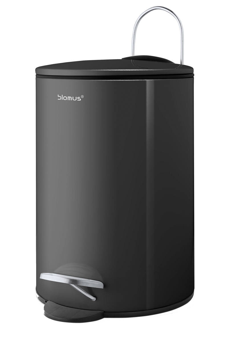 Schwarzer Treteimer TUBO mit Pedal, seitliche Perspektive