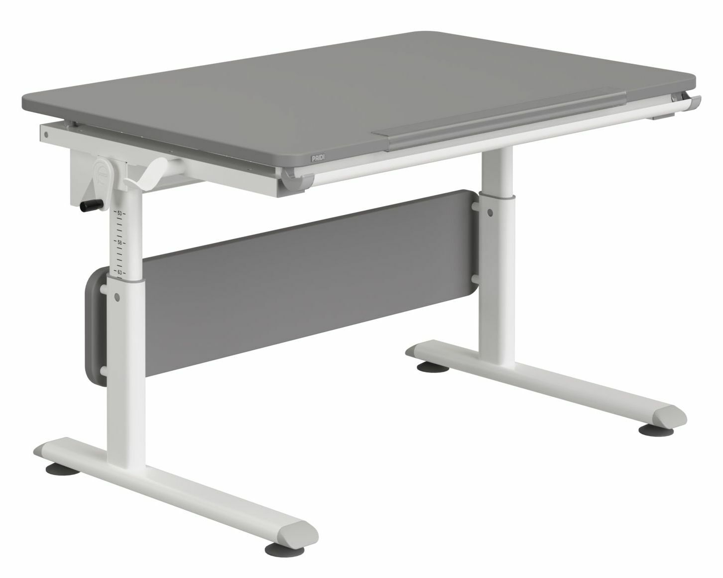 Paidi Schreibtisch DIEGO Moderner höhenverstellbarer Schreibtisch in Grau und Weiß, seitliche Perspektive