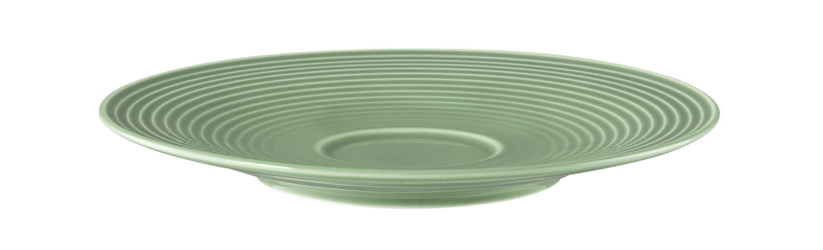 Grüne Kombi-Untertasse mit geriffeltem Design, seitliche Perspektive