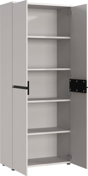 Offener Aktenschrank mit mehreren Regalböden, seitliche Perspektive