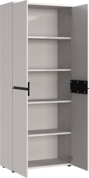 Offener Aktenschrank mit mehreren Regalböden, seitliche Perspektive
