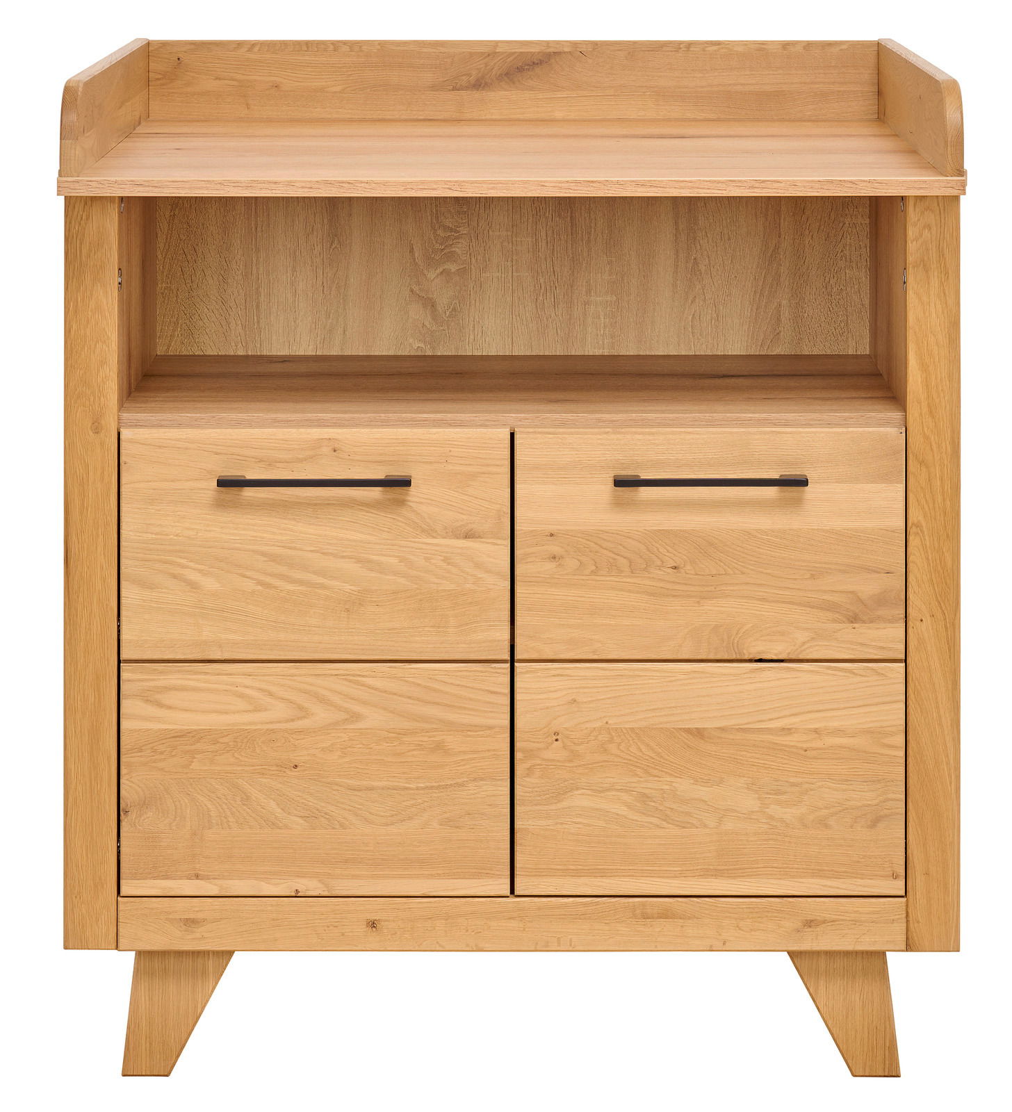 Wickelkommode klein aus Holz mit vier Schubladen und offenen Fach, Frontalansicht