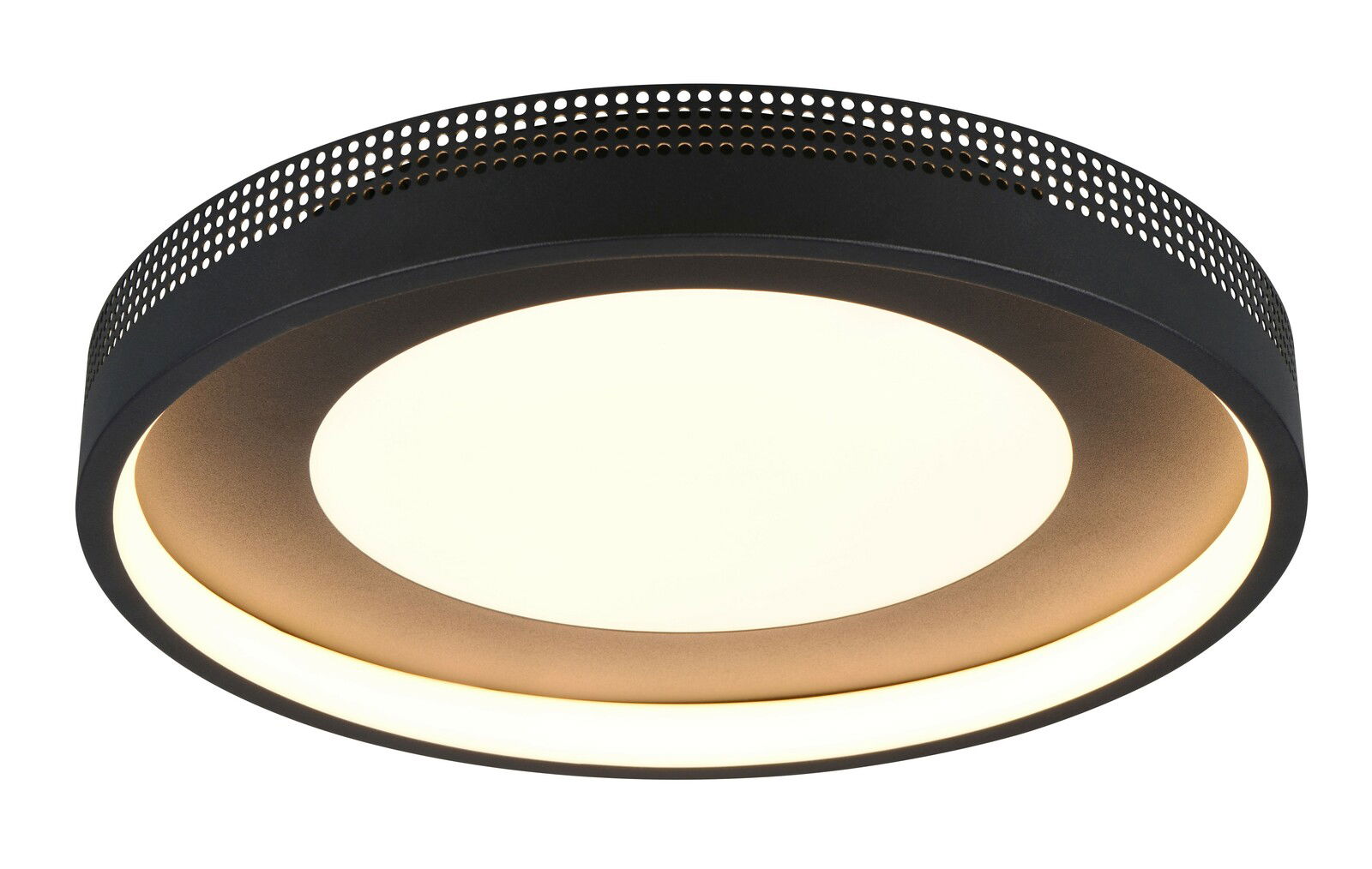 Trio Leuchten Deckenleuchte SOLEA Moderne Deckenleuchte mit perforiertem Rand in schwarzer Farbe, seitliche Perspektive