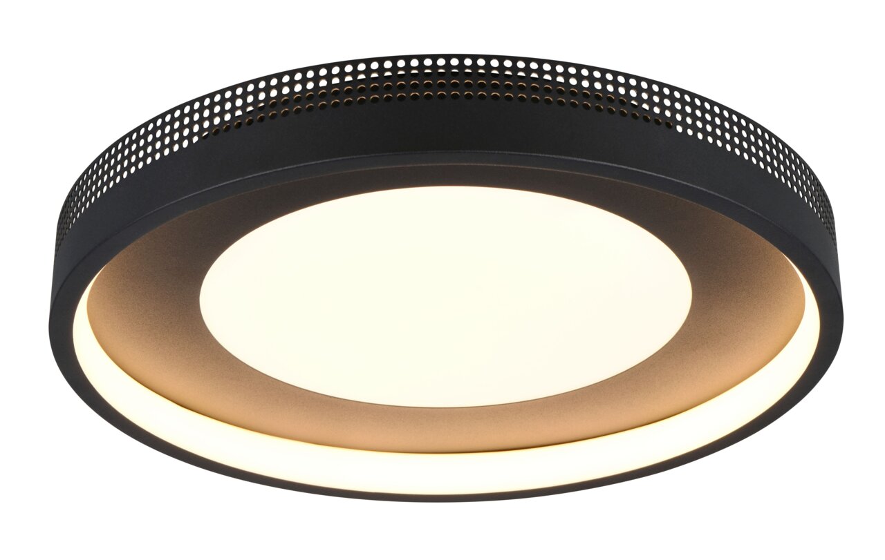 Trio Leuchten Deckenleuchte SOLEA Moderne Deckenleuchte mit perforiertem Rand in schwarzer Farbe, seitliche Perspektive