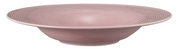 Rosa Pasta- und Salatteller mit geriffeltem Design, seitliche Perspektive