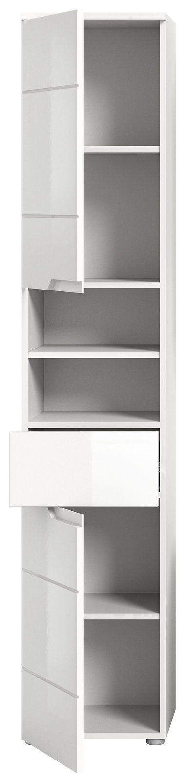 MID.YOU Hochschrank HILTON Weißer Hochschrank mit mehreren offenen Türen und Schublade, Frontalansicht