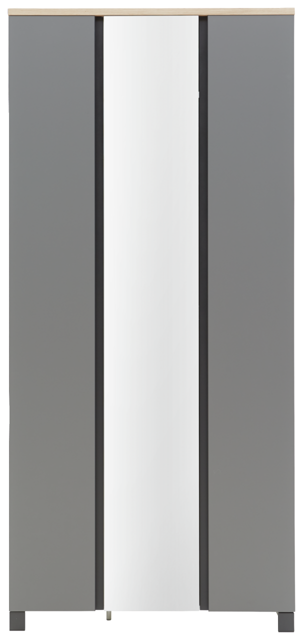 Dieter Knoll Dielenschrank SORRENT Frontansicht eines modernen Dielenschranks der Serie SORRENT von Dieter Knoll mit grauen Türen und einem zentralen Spiegel.