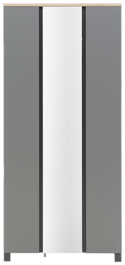 Frontansicht eines modernen Dielenschranks der Serie SORRENT von Dieter Knoll mit grauen Türen und einem zentralen Spiegel.