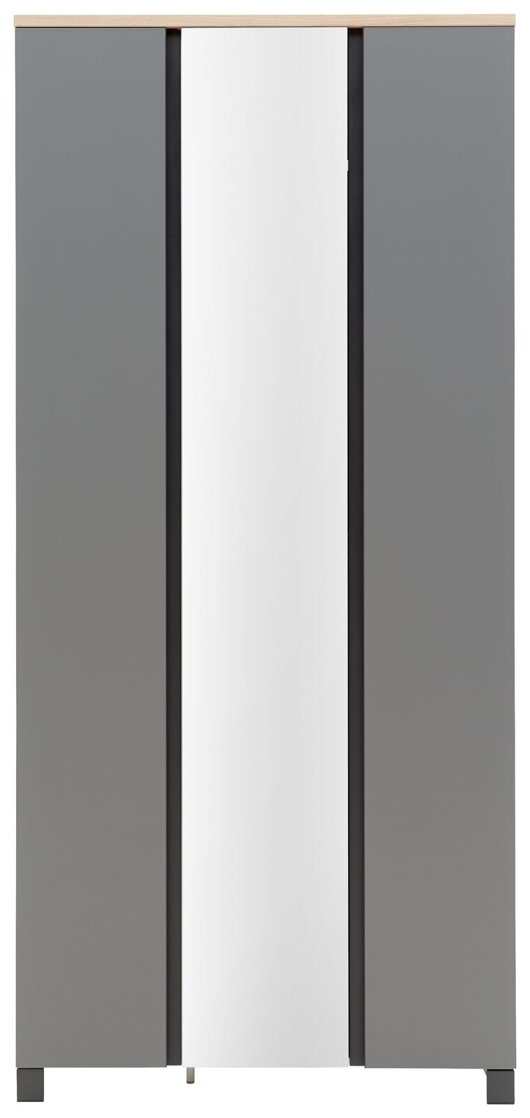 Dieter Knoll Dielenschrank SORRENT Frontansicht eines modernen Dielenschranks der Serie SORRENT von Dieter Knoll mit grauen Türen und einem zentralen Spiegel.