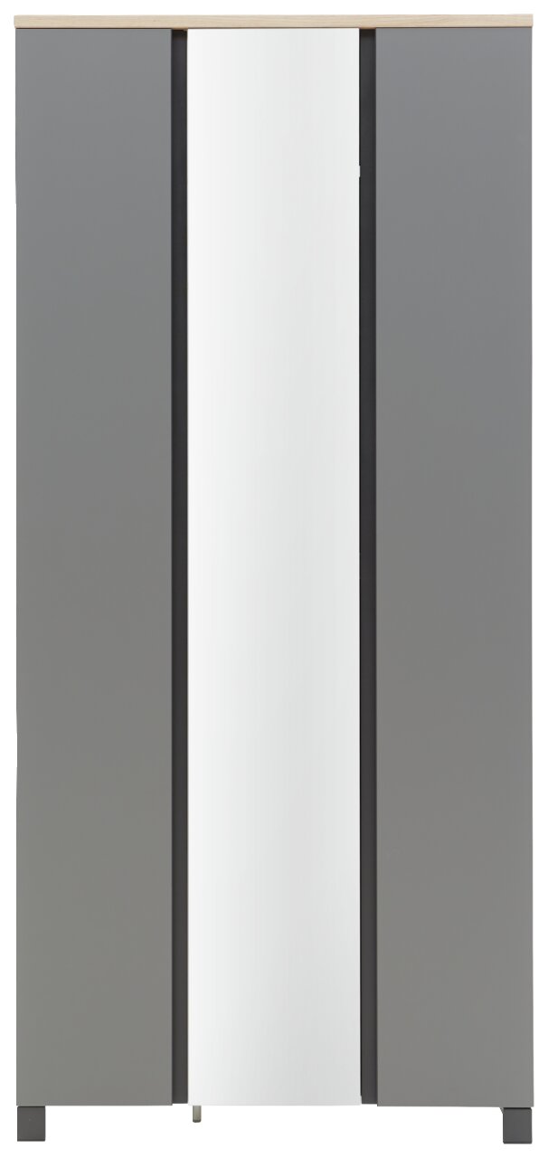 Dieter Knoll Dielenschrank SORRENT Frontansicht eines modernen Dielenschranks der Serie SORRENT von Dieter Knoll mit grauen Türen und einem zentralen Spiegel.