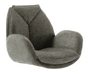 Grauer Armlehnstuhl aus Stoff, seitliche Perspektive