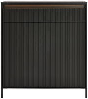 Moderner schwarzer Schuhschrank mit vertikalen Linien, Frontalansicht