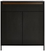 Moderner schwarzer Schuhschrank mit vertikalen Linien, Frontalansicht