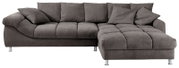 Graues Ecksofa mit weichen Kissen, Vorderansicht