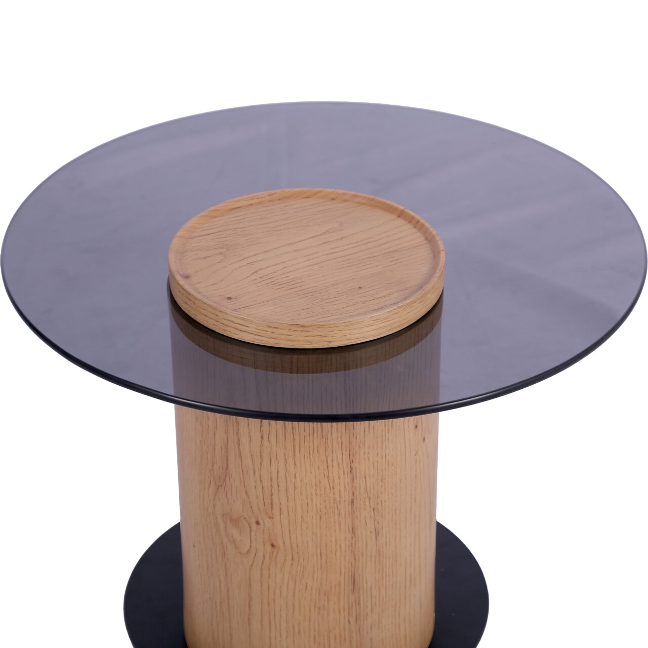 Stylife Beistelltisch OLIVIA Moderner Beistelltisch mit runder Glasplatte und Holzsockel, Ansicht von oben.