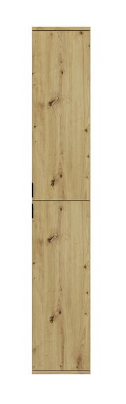 Hochschrank aus Holz in Frontansicht mit natürlicher Holzmaserung.