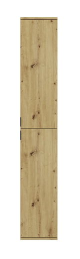 Hochschrank aus Holz in Frontansicht mit natürlicher Holzmaserung.