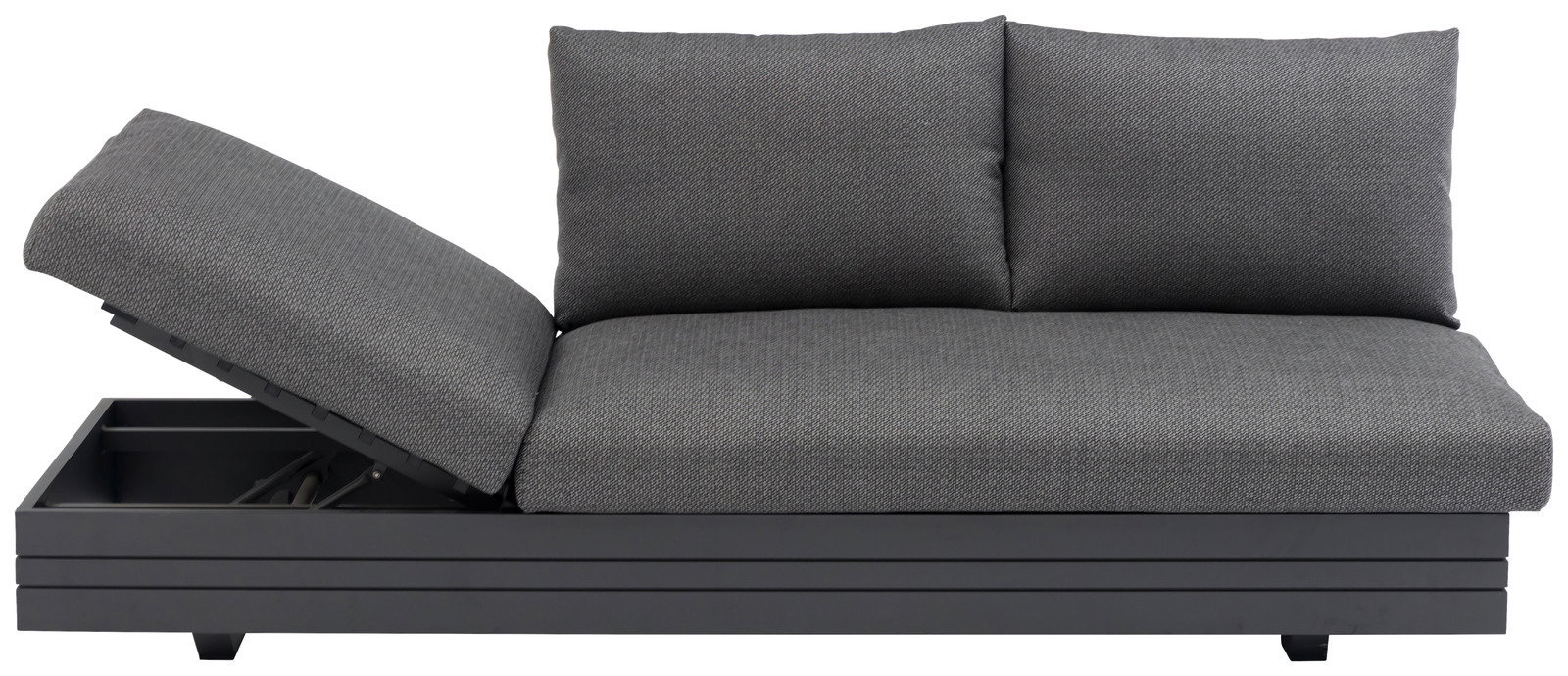 Graues 3-Sitzer Loungeelement mit verstellbarer Rückenlehne, seitliche Perspektive